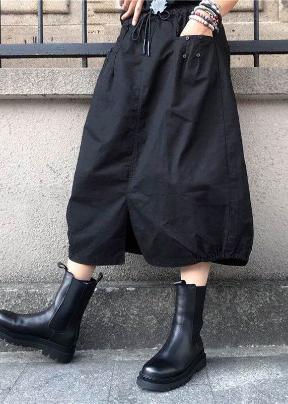 Loose Black Drawstring Patchwork Elastic Waist Lantern Skirts TY1017 - fabuloryshop