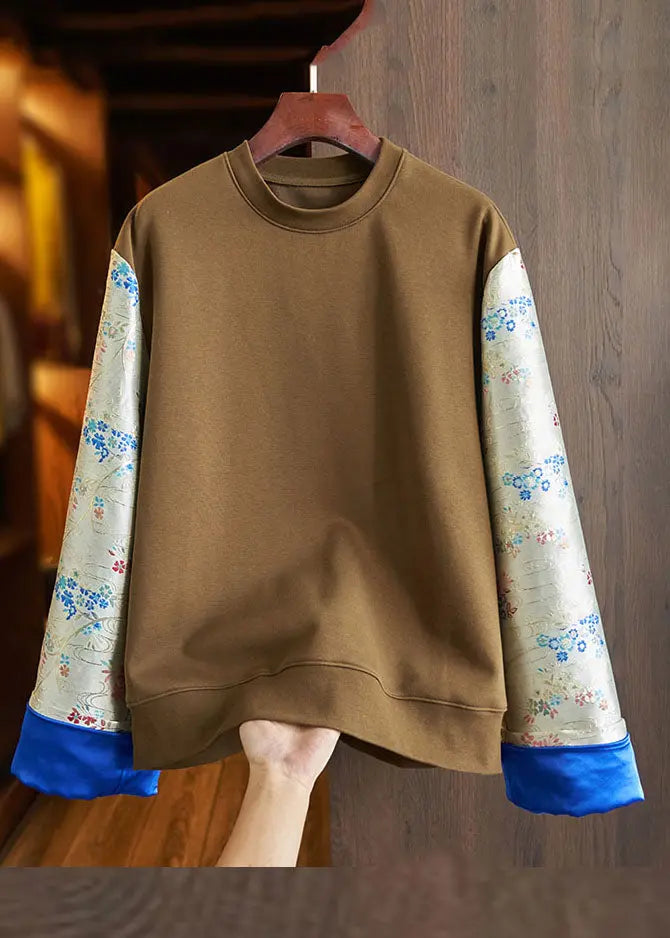 Loose Black O-Neck Embroideried Patchwork Cotton Sweatshirt Long Sleeve Ada Fashion