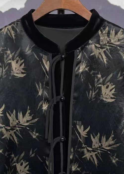 Loose Black Print Button Patchwork Velour Shirt Top Long Sleeve Ada Fashion