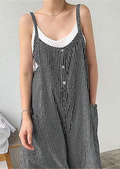 Loose Black Striped Cotton Spaghetti Strap Jumpsuit Summer LY2191 - fabuloryshop