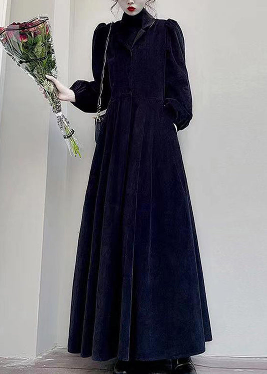 Loose Black Turtleneck Pockets Patchwork Corduroy Maxi Dress Fall Ada Fashion