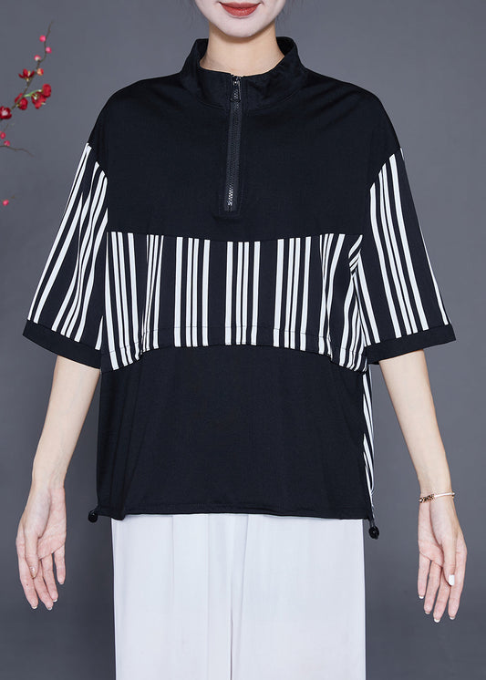 Loose Black Zip Up Striped Cotton Sweatshirts Tracksuits Summer Ada Fashion