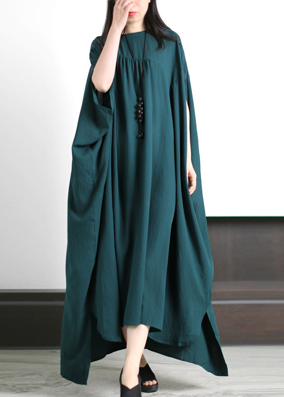 Loose Blackish Green O-Neck Low High Design Maxi Dresses Spring LY5122 - fabuloryshop