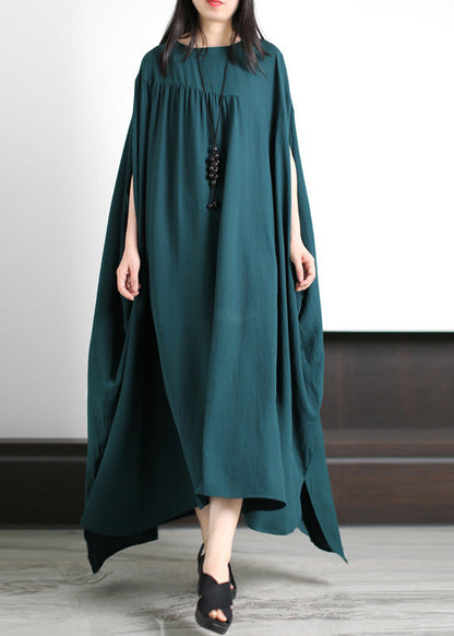 Loose Blackish Green O-Neck Low High Design Maxi Dresses Spring LY5122 - fabuloryshop