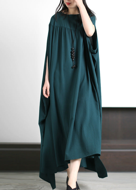 Loose Blackish Green O-Neck Low High Design Maxi Dresses Spring LY5122 - fabuloryshop