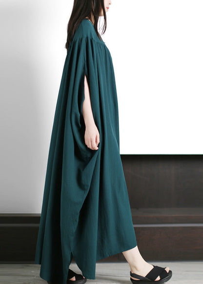 Loose Blackish Green O-Neck Low High Design Maxi Dresses Spring LY5122 - fabuloryshop