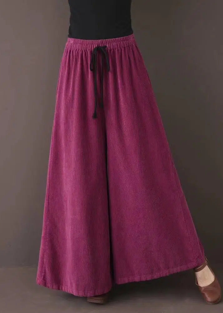 Loose Blackish Green Pockets Patchwork Corduroy Wide Leg Pants Fall Ada Fashion