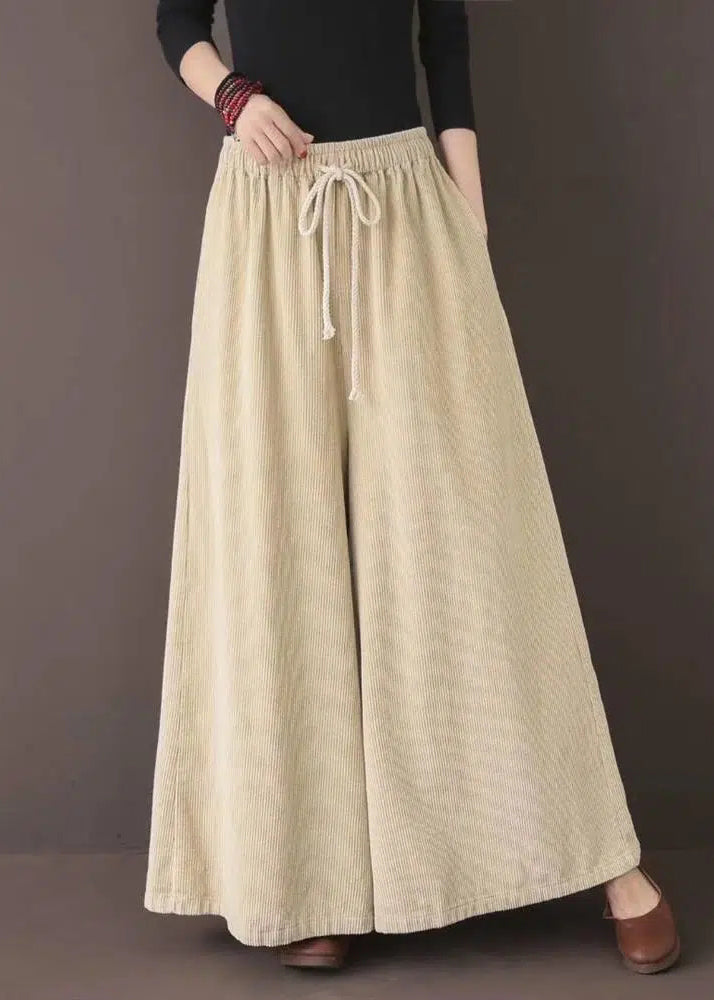 Loose Blackish Green Pockets Patchwork Corduroy Wide Leg Pants Fall Ada Fashion