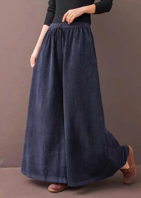 Loose Blackish Green Pockets Patchwork Corduroy Wide Leg Pants Fall Ada Fashion