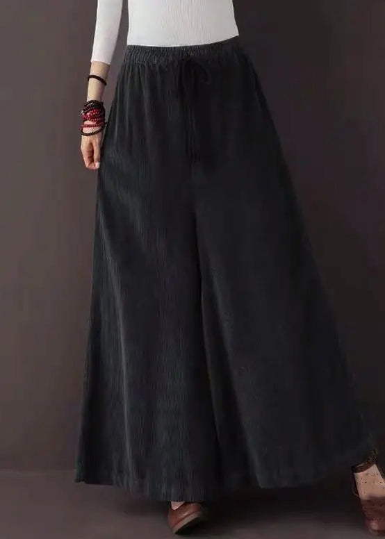 Loose Blackish Green Pockets Patchwork Corduroy Wide Leg Pants Fall Ada Fashion