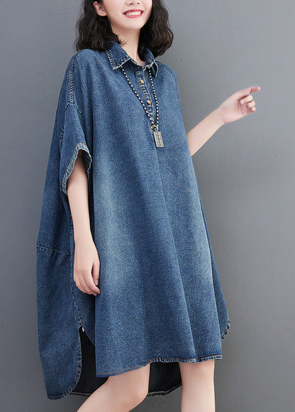 Loose Blue Button Side Open Maxi Denim Dress Summer LY0674 - fabuloryshop