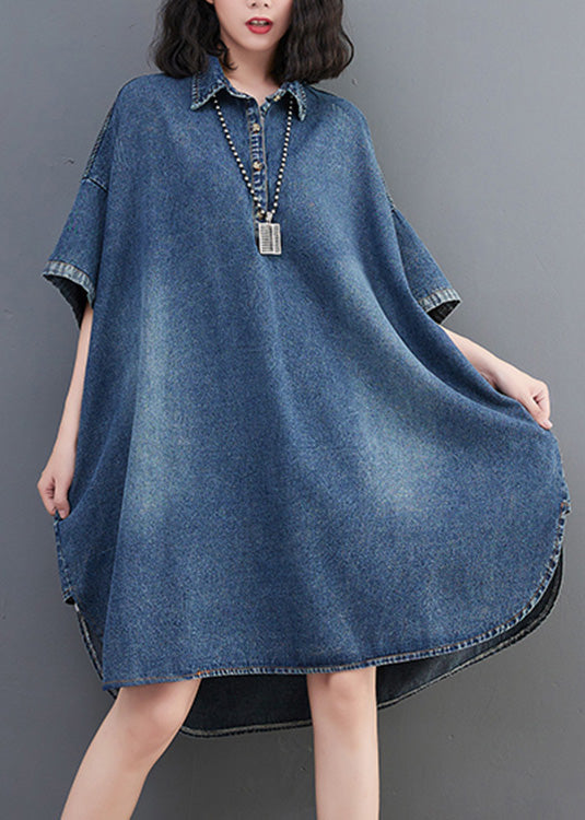 Loose Blue Button Side Open Maxi Denim Dress Summer LY0674