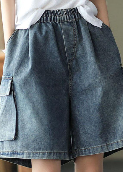 Loose Blue Elastic Waist  Denim Shorts - fabuloryshop