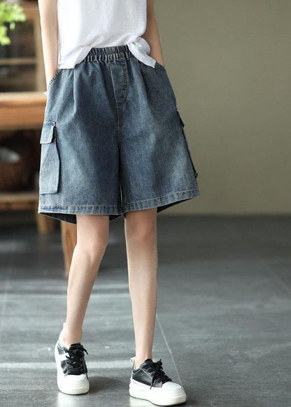 Loose Blue Elastic Waist  Denim Shorts - fabuloryshop