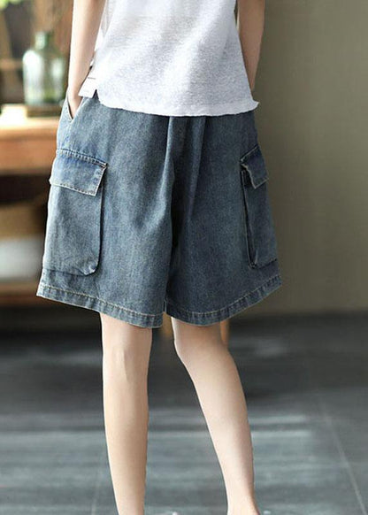 Loose Blue Elastic Waist  Denim Shorts - fabuloryshop