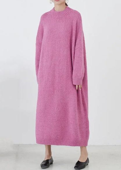 Loose Blue Green Turtleneck Cozy Cotton Knit Long Dress Fall Ada Fashion