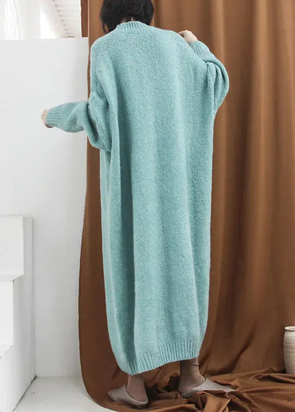 Loose Blue Green Turtleneck Cozy Cotton Knit Long Dress Fall Ada Fashion