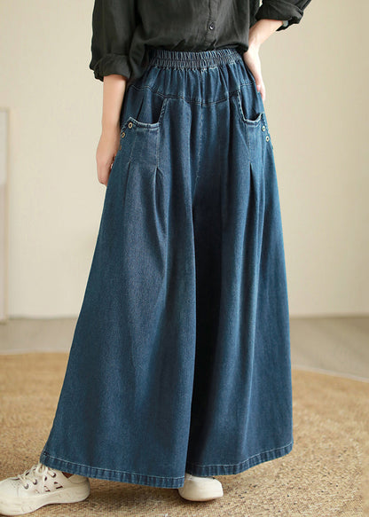 Loose Blue Pockets Elastic Waist Patchwork Denim Pants Fall Ada Fashion