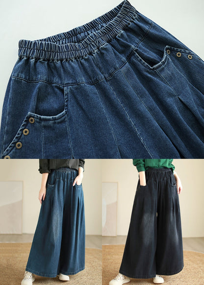 Loose Blue Pockets Elastic Waist Patchwork Denim Pants Fall Ada Fashion