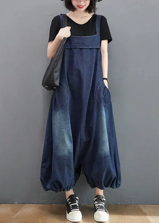 Loose Blue Pockets High Waist Patchwork Jumpsuits Sleeveless Ada Fashion