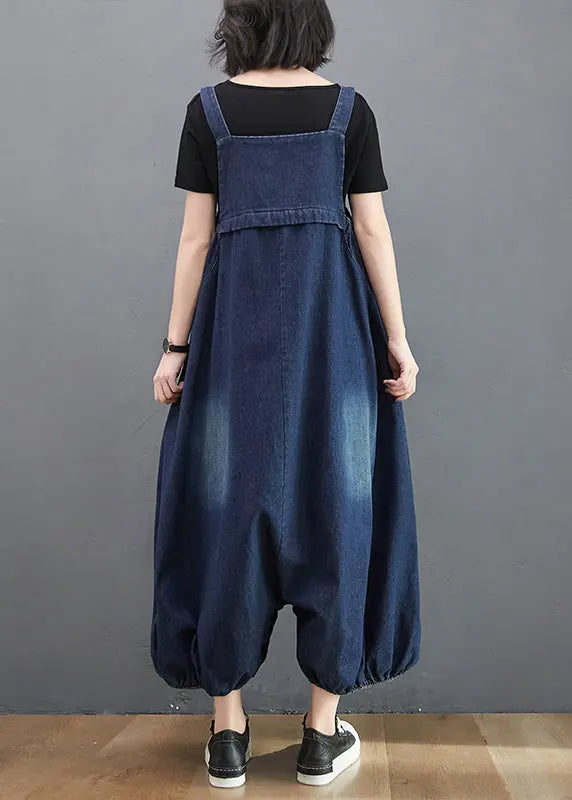 Loose Blue Pockets High Waist Patchwork Jumpsuits Sleeveless Ada Fashion