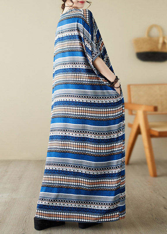 Loose Blue V Neck Animal Print Long Beach Dresses Summer LY3935 - fabuloryshop