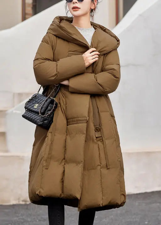 Loose Camel Hooded Button Patchwork Duck Down Coat Winter Ada Fashion