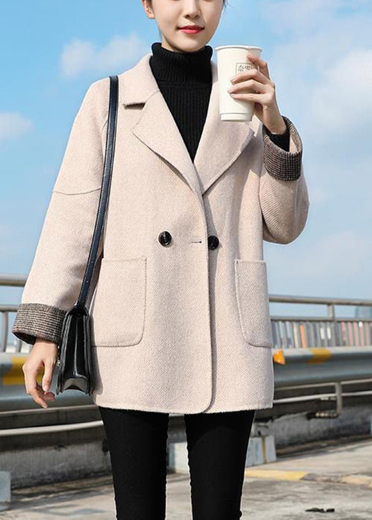 Loose Coffee Peter Pan Collar Pockets Patchwork Woolen Coats Fall Ada Fashion