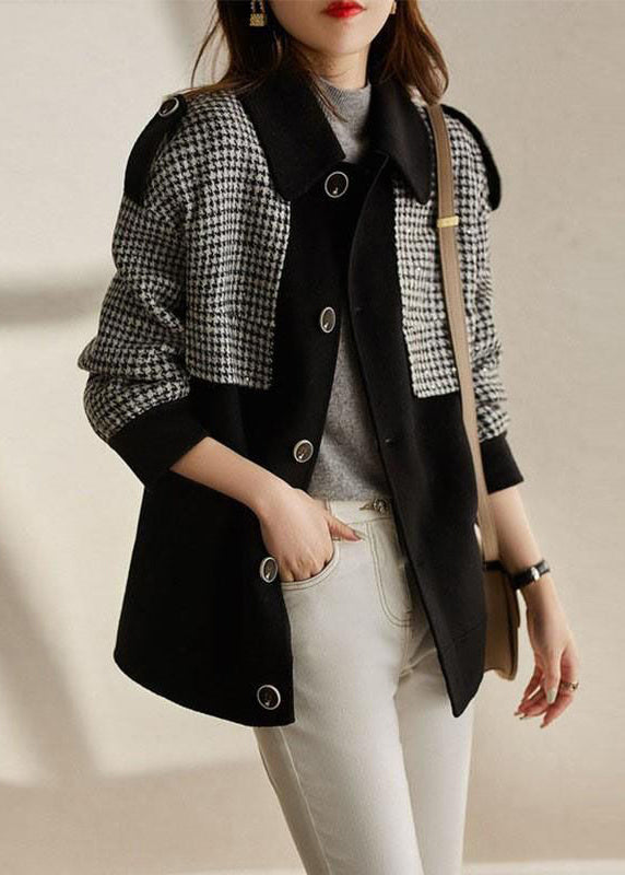 Loose Coffee Plaid Button Patchwork Cotton Coats Fall Ada Fashion