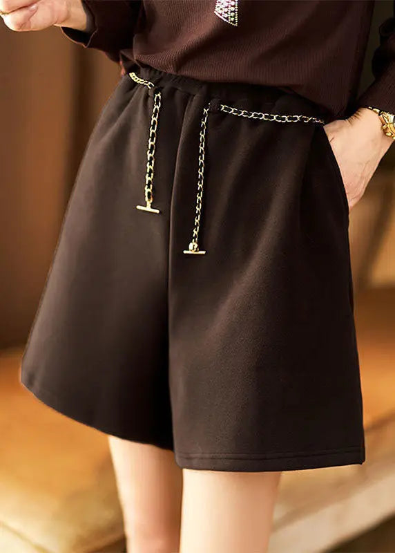 Loose Coffee Pockets High Waist Patchwork Cotton Shorts Fall Ada Fashion