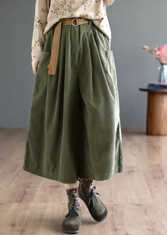 Loose Coffee Pockets Patchwork Corduroy Wide Leg Pants Fall Ada Fashion