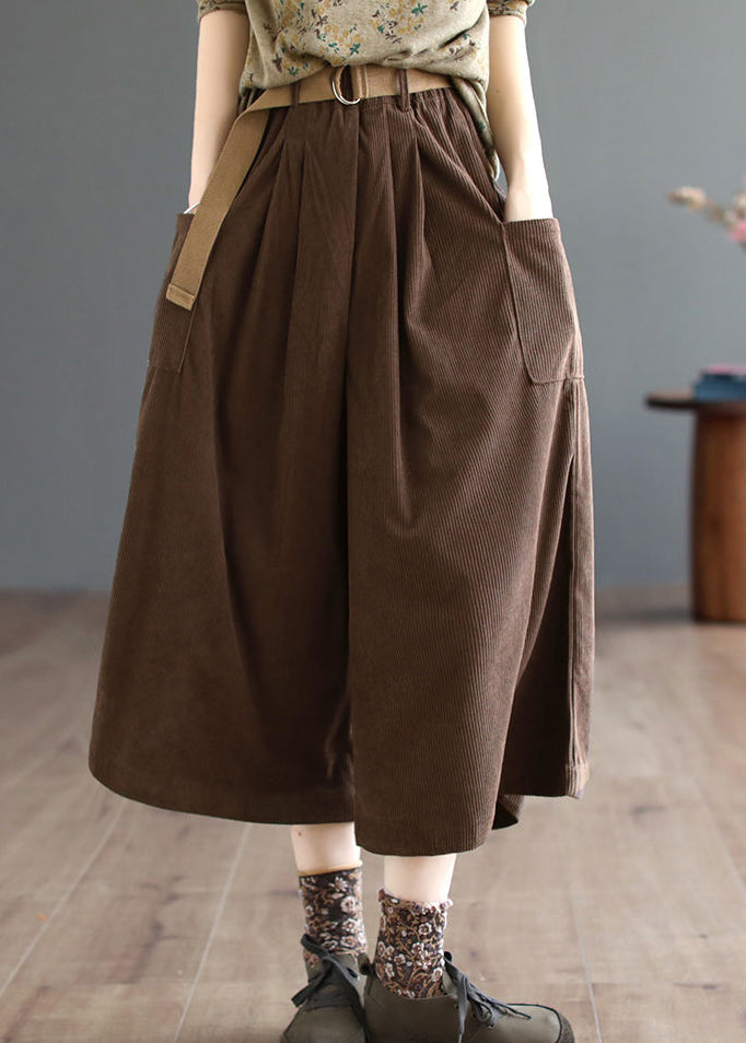 Loose Coffee Pockets Patchwork Corduroy Wide Leg Pants Fall Ada Fashion