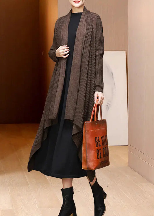 Loose Coffee V Neck Asymmetrical Woolen Cardigans Fall Ada Fashion