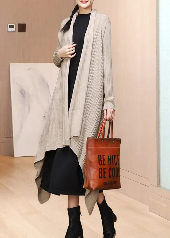 Loose Coffee V Neck Asymmetrical Woolen Cardigans Fall Ada Fashion