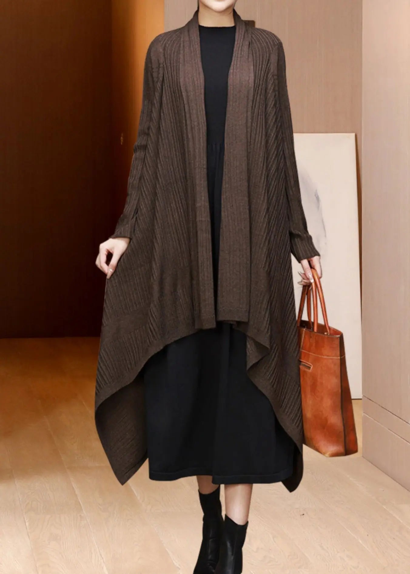 Loose Coffee V Neck Asymmetrical Woolen Cardigans Fall Ada Fashion