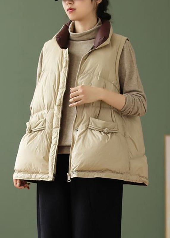 Loose Coffeee Stand Collar Drawstring Zippered Duck Down Down Waistcoat Winter Ada Fashion