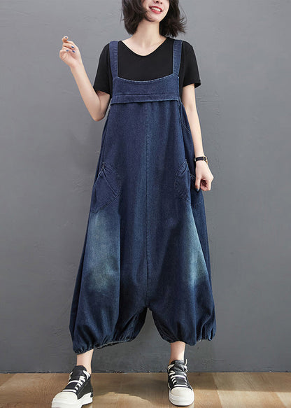 Loose Dark Blue Slash Neck Patchwork Lantern Jumpsuit Summer LY7942