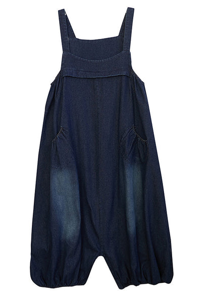 Loose Dark Blue Slash Neck Patchwork Lantern Jumpsuit Summer LY7942