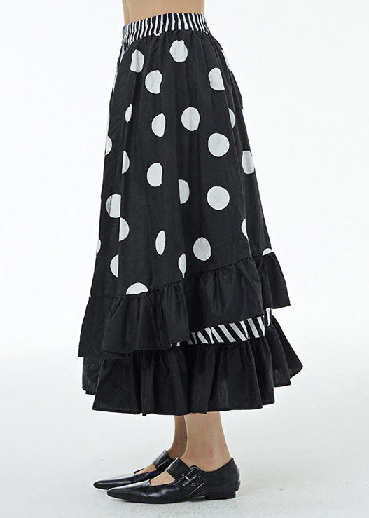 Loose Dot Ruffled Patchwork Elastic Waist Cotton Skirts Summer LY1230 - fabuloryshop