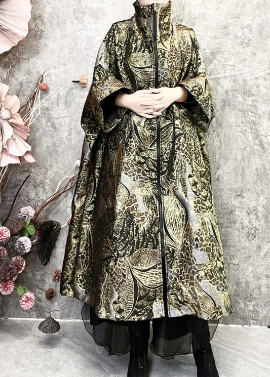 Loose Fitting Versatile Oversized Trench Coat Patchwork Jacquard Ada Fashion