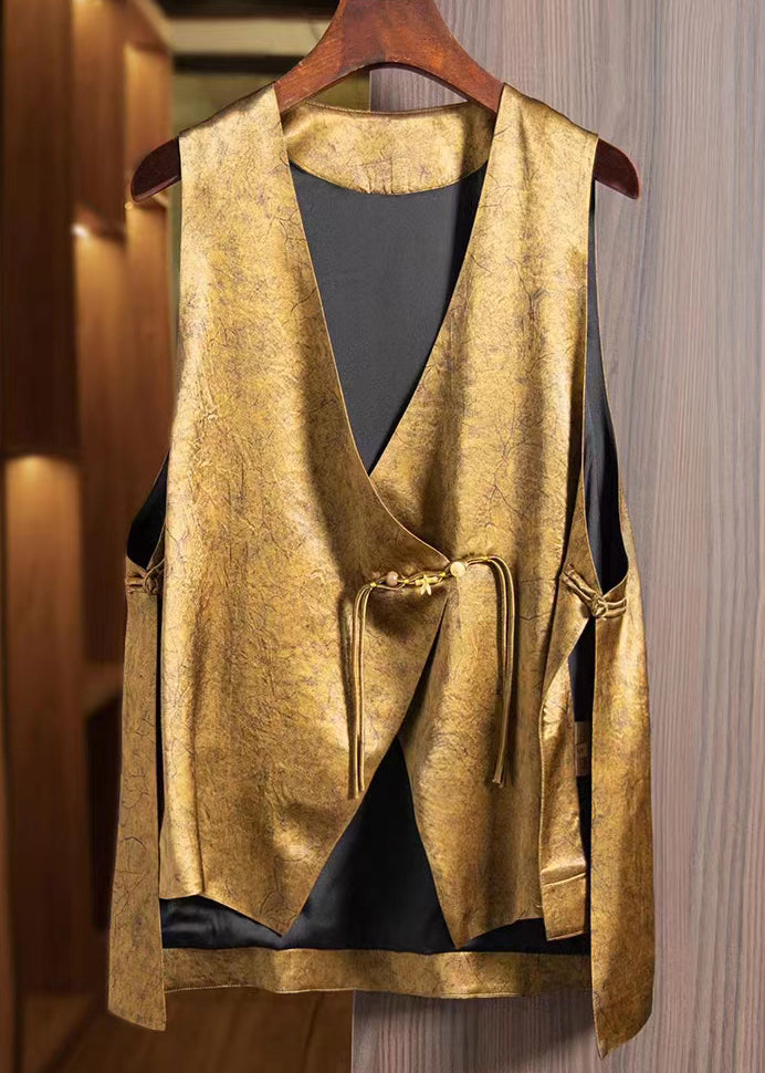 Loose Gold Asymmetrical Button Silk Waistcoat Sleeveless Ada Fashion