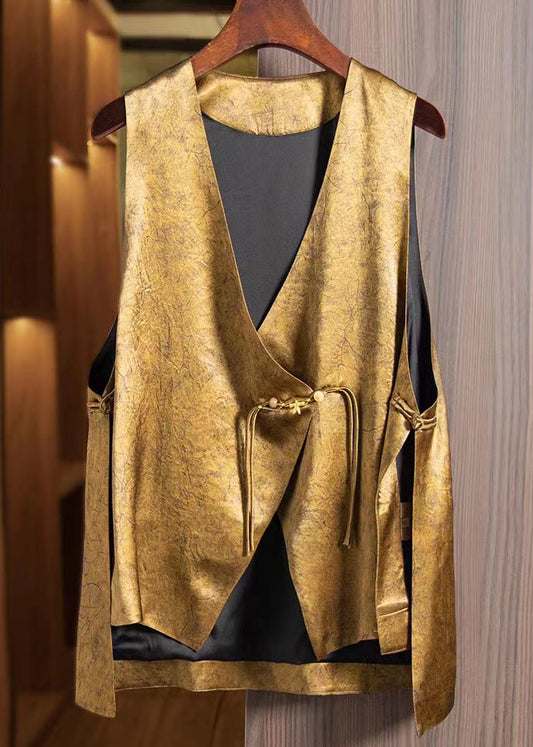 Loose Gold Asymmetrical Button Silk Waistcoat Sleeveless Ada Fashion