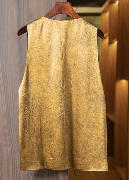 Loose Gold Asymmetrical Button Silk Waistcoat Sleeveless Ada Fashion