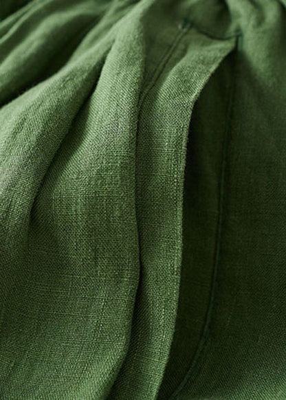 Loose Green Embroideried Pockets Patchwork Linen Shorts Summer Ada Fashion