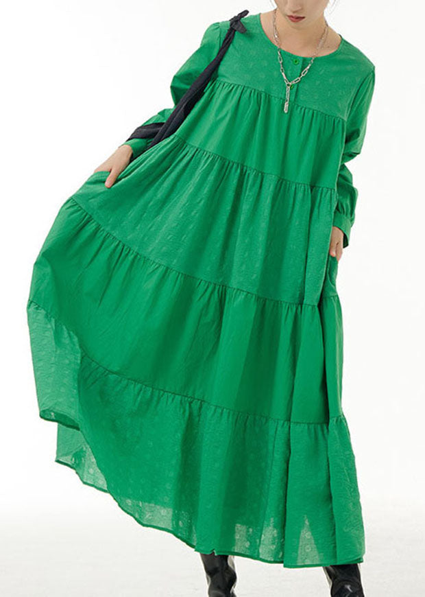 Loose Green O Neck Wrinkled Patchwork Cotton Dresses Spring LY1144 - fabuloryshop