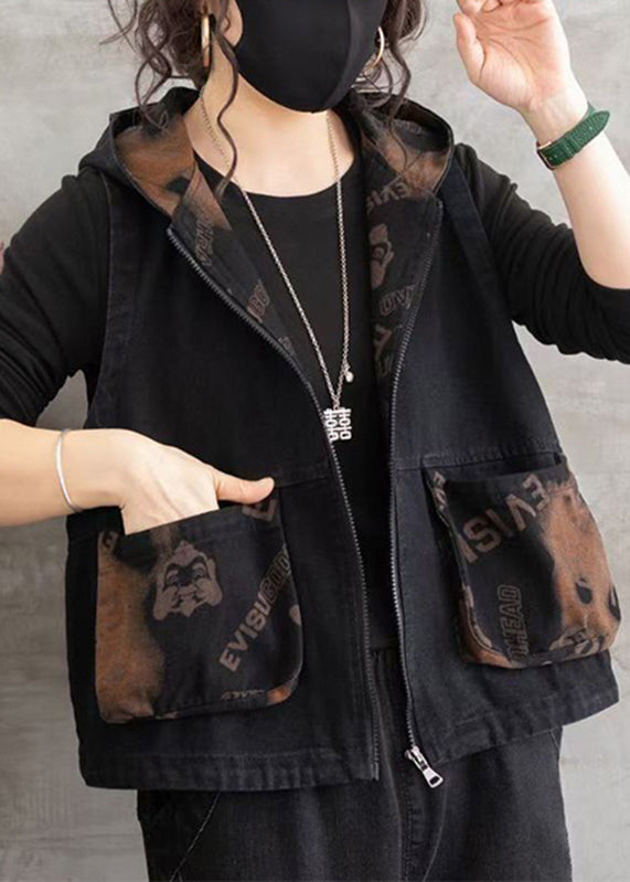 Loose Green Patchwork Hooded Waistcoat Fall Ada Fashion