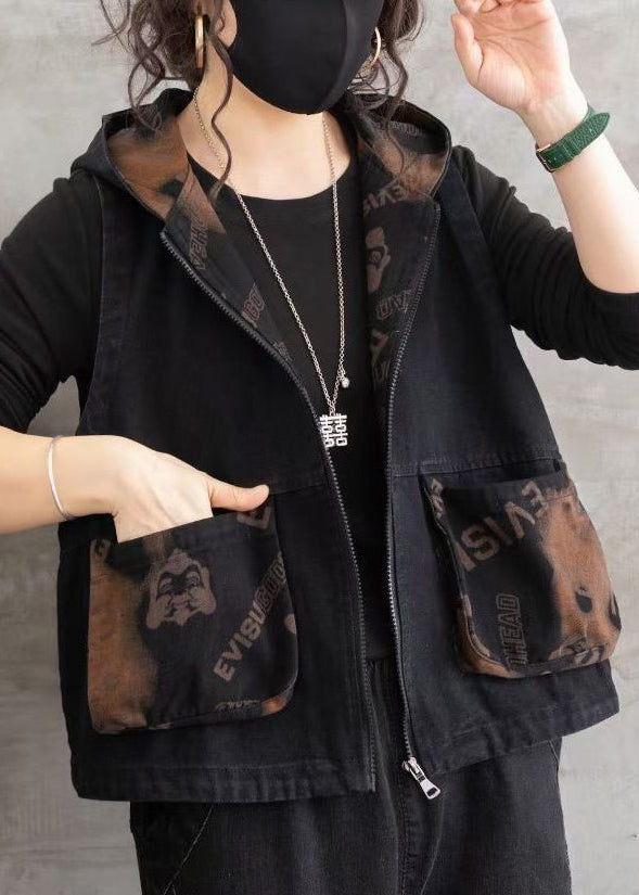 Loose Green Patchwork Hooded Waistcoat Fall Ada Fashion