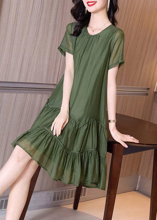 Loose Green Patchwork Wrinkled Solid Mid Dresses Summer TI1021 - fabuloryshop