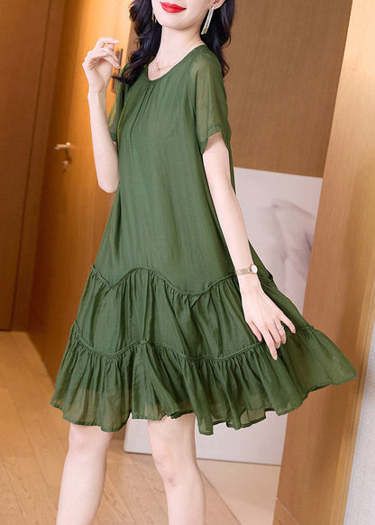 Loose Green Patchwork Wrinkled Solid Mid Dresses Summer LY4530 - fabuloryshop