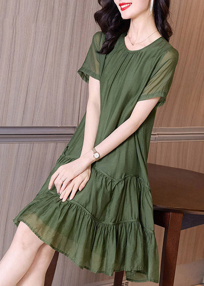 Loose Green Patchwork Wrinkled Solid Mid Dresses Summer LY4530 - fabuloryshop